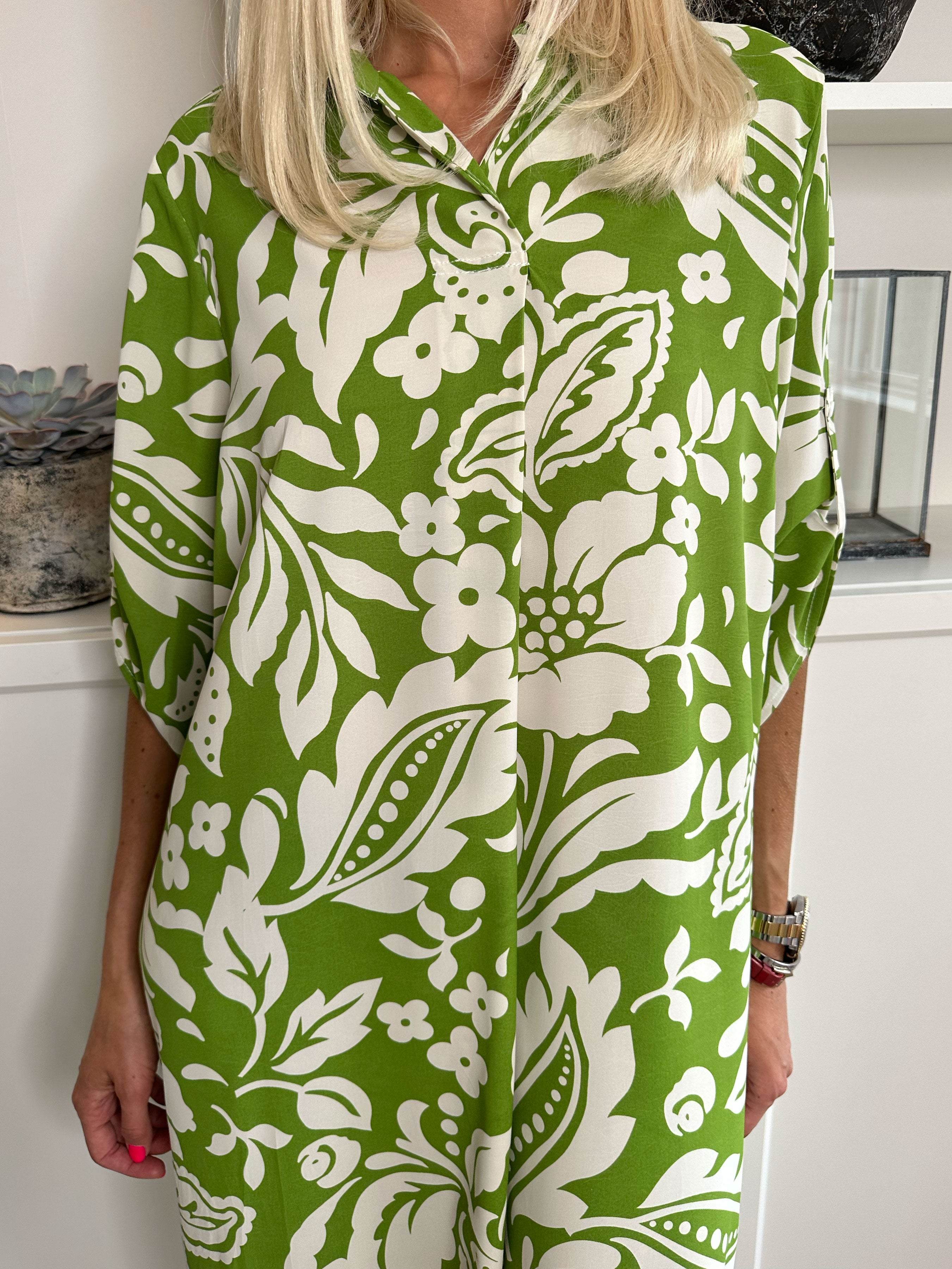 Sanne - Flerfarvet mønstret skjortekjole